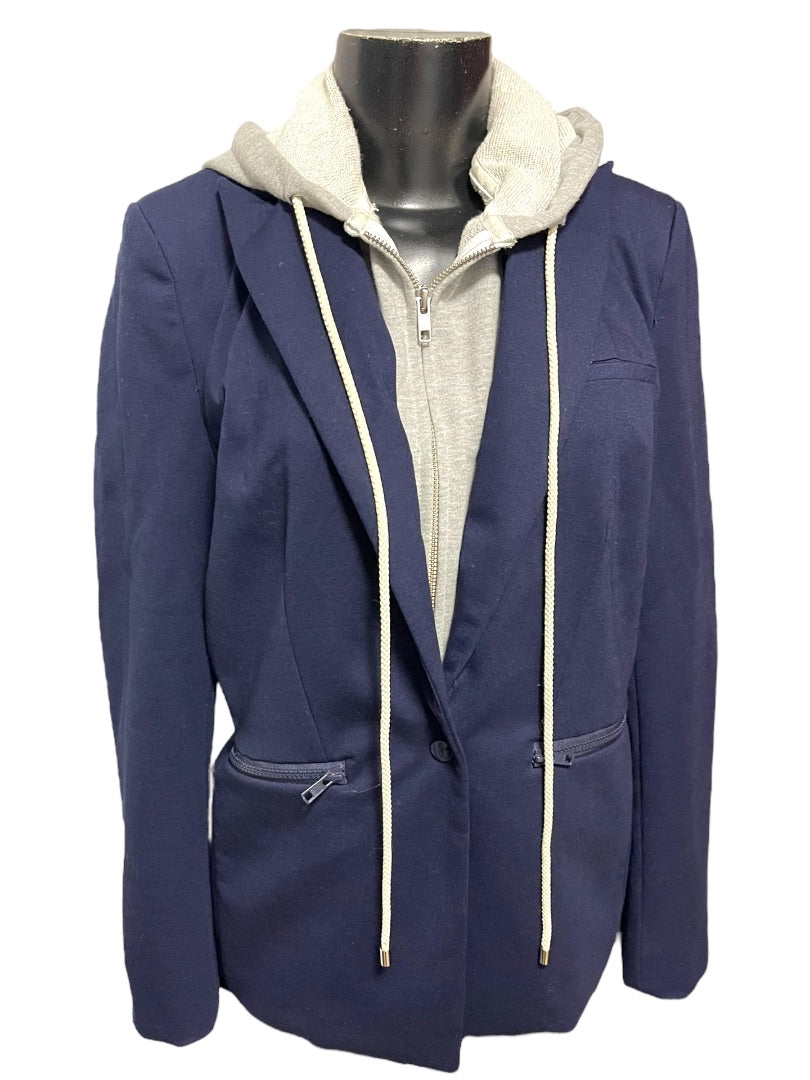 Small Central Park West Womens Detachable Hood Layer Jacket Blazer Navy