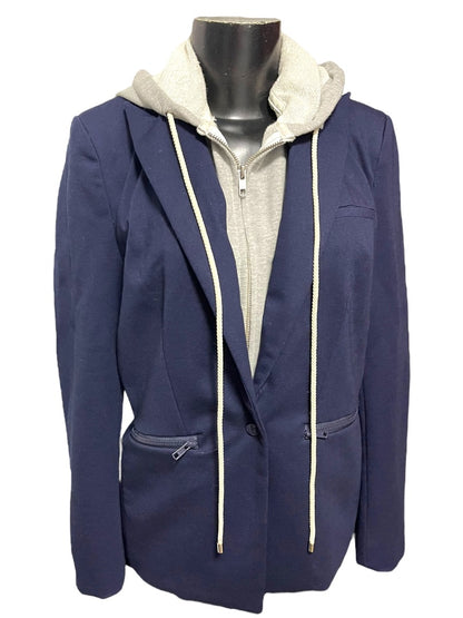 Small Central Park West Womens Detachable Hood Layer Jacket Blazer Navy