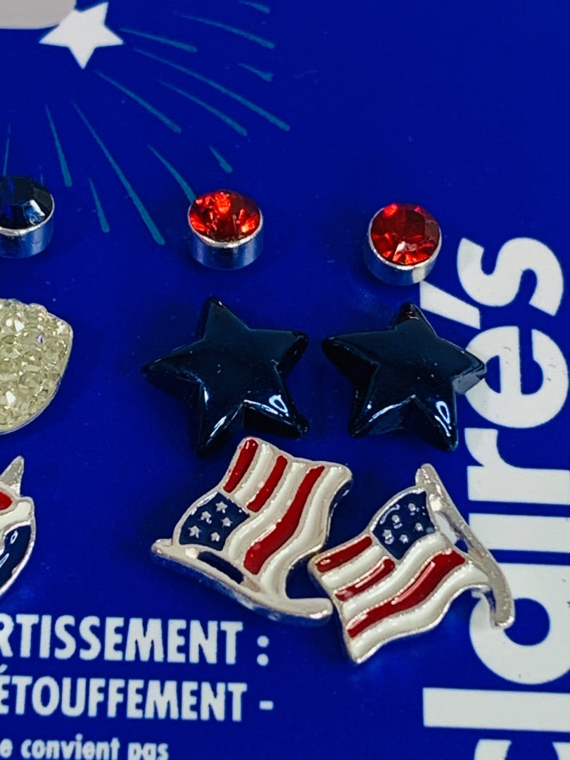 Claires New Set of 9 Post Pierced USA Earrings Patriotic Unicorn