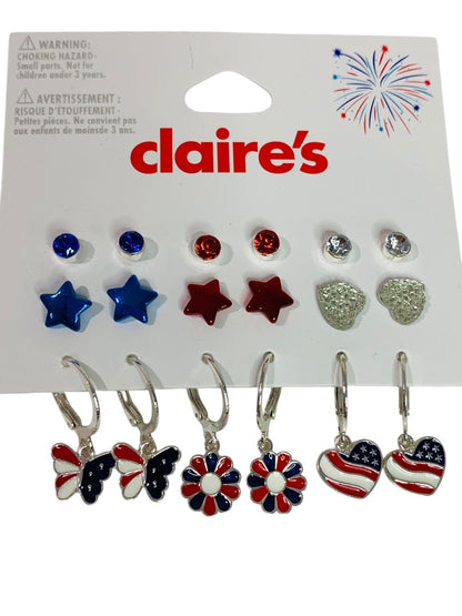 Claires New Set of 9 Post and Hoop Pierced Earrings Patriotic