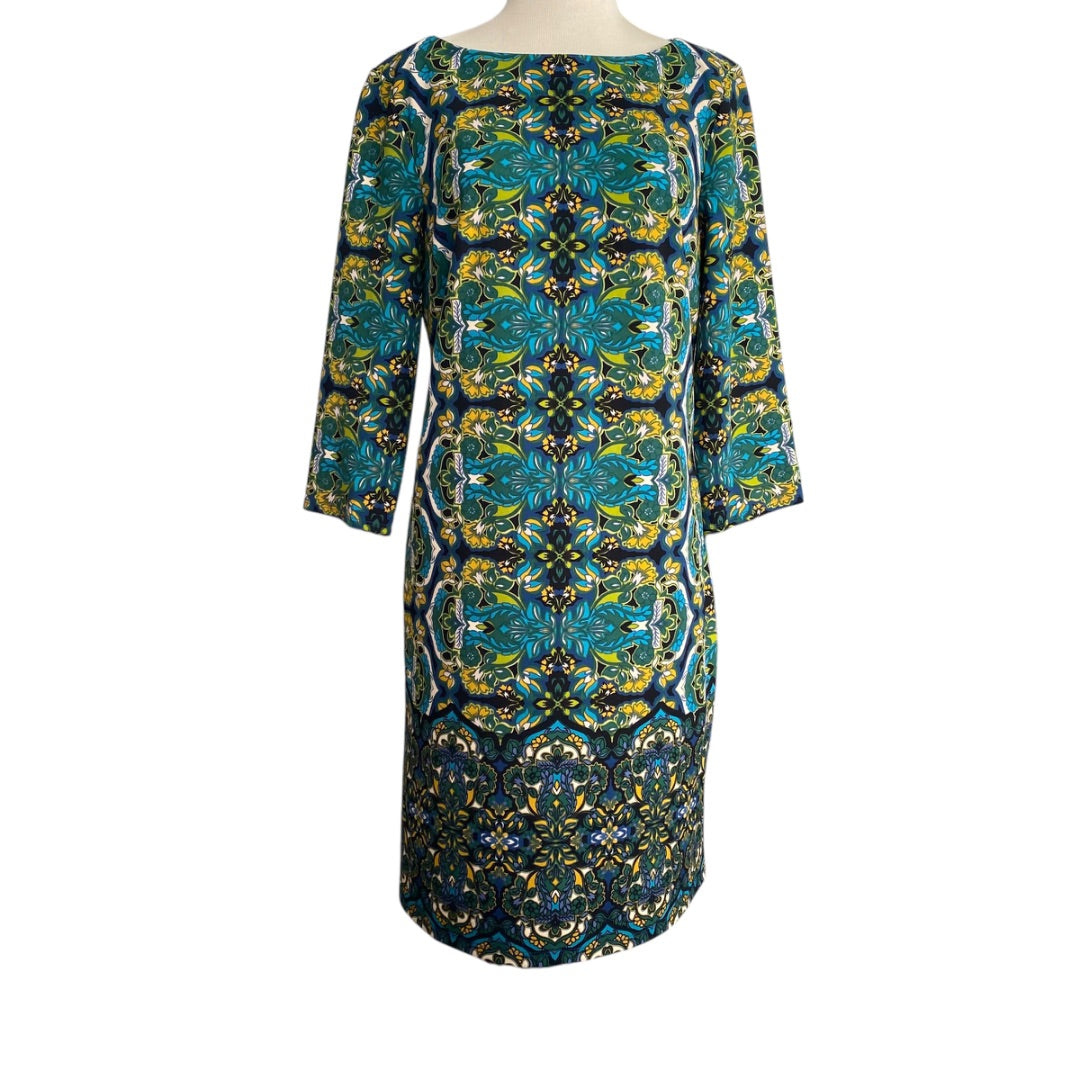 Size 12 London Times Retro Paisley Print Stretch Dress 3/4 Sleeve