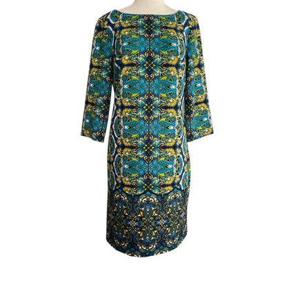 Size 12 London Times Retro Paisley Print Stretch Dress 3/4 Sleeve