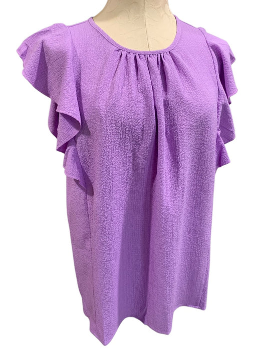 Large Zenana Womens Lilac Textured Blouse Short Sleeve Ruffle Pullover