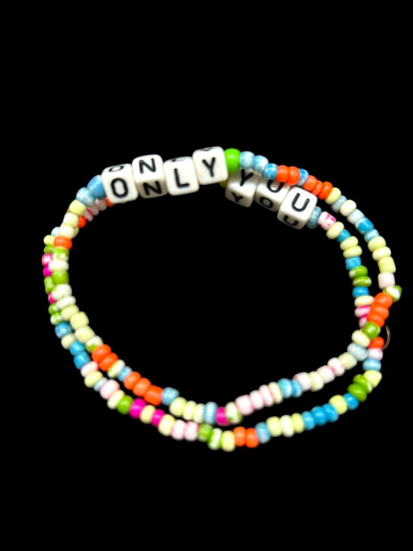Set of 2 Seed Bead Stretch Bracelets "Only" "You" Multicolor