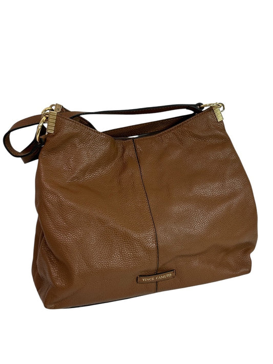 Vince Camuto Rayna Shoulder Bag Dark Rum Pebbled Leather Goldtone Hardware