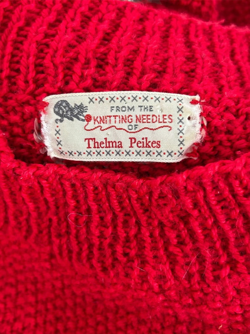 1960s Red Hand Knit Sweater Mock Neck Womens Soft