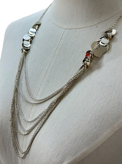 Silvertone Tiered Necklace Multistrand Circles 23-26 Inches 4 Inch Drop