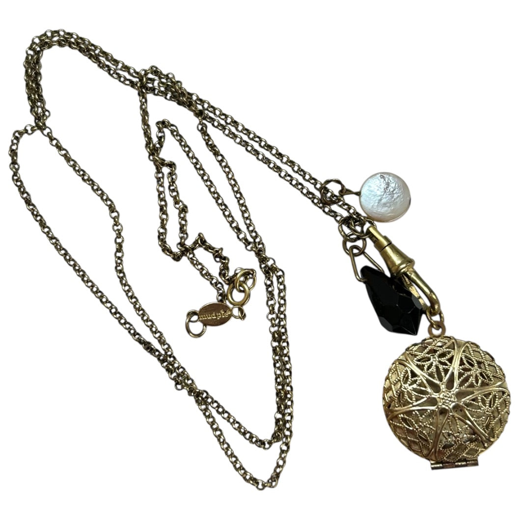 Mud Pie Goldtone Charm Necklace 30 Inch Locket Spring Clasp