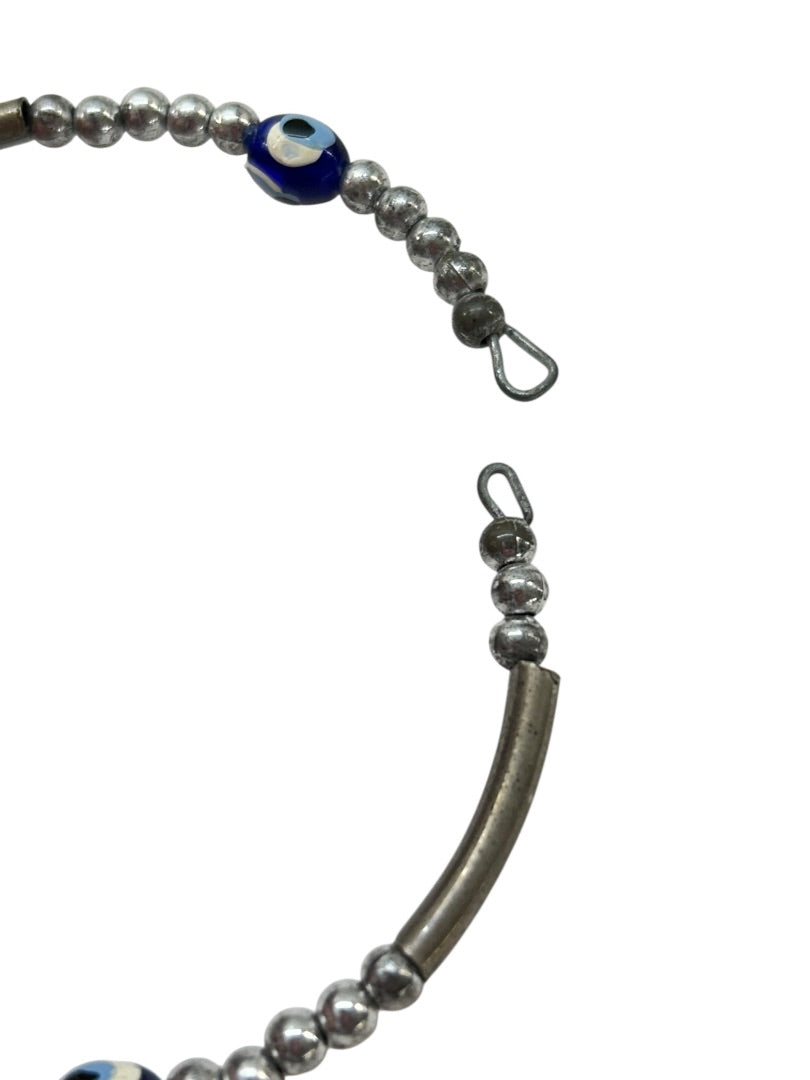 Silvertone Adjustable Bangle Bracelet Beaded Open Wire Blue Beads