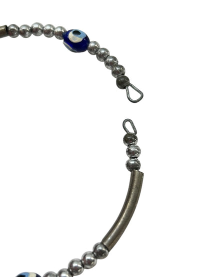 Silvertone Adjustable Bangle Bracelet Beaded Open Wire Blue Beads