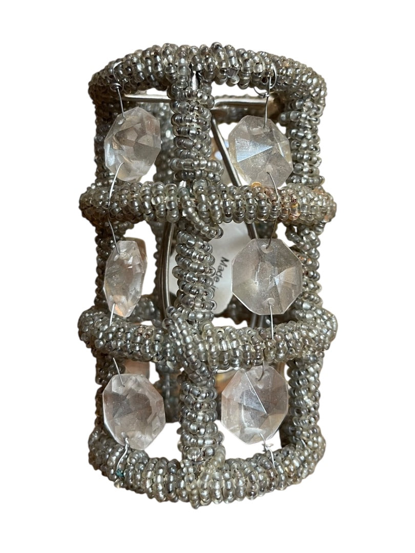 Set of 4 Beaded Lamp Shade Beads Plastic Metal Frame Clip On 4" x 2"