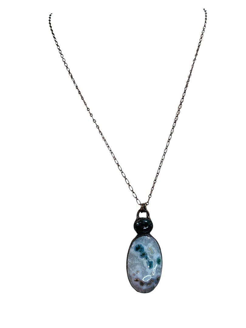 Polished Stone Pendant Necklace Copper Color 23 Inch Toggle Clasp