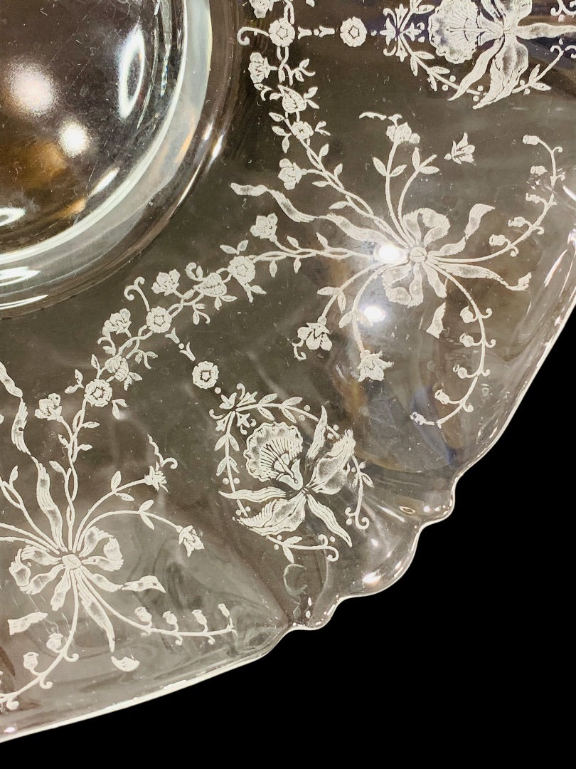 Etched Glass Bowl Heisey Orchid Sunburst 10 Inch Centerpiece Dish