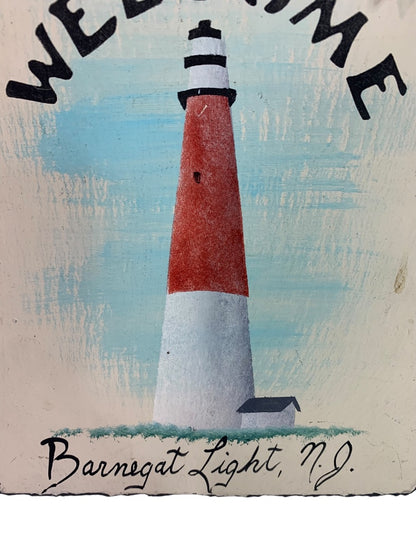Painted Slate Wall Hanging "Welcome Barnegat Light, NJ" Lighthouse 10" x 8"
