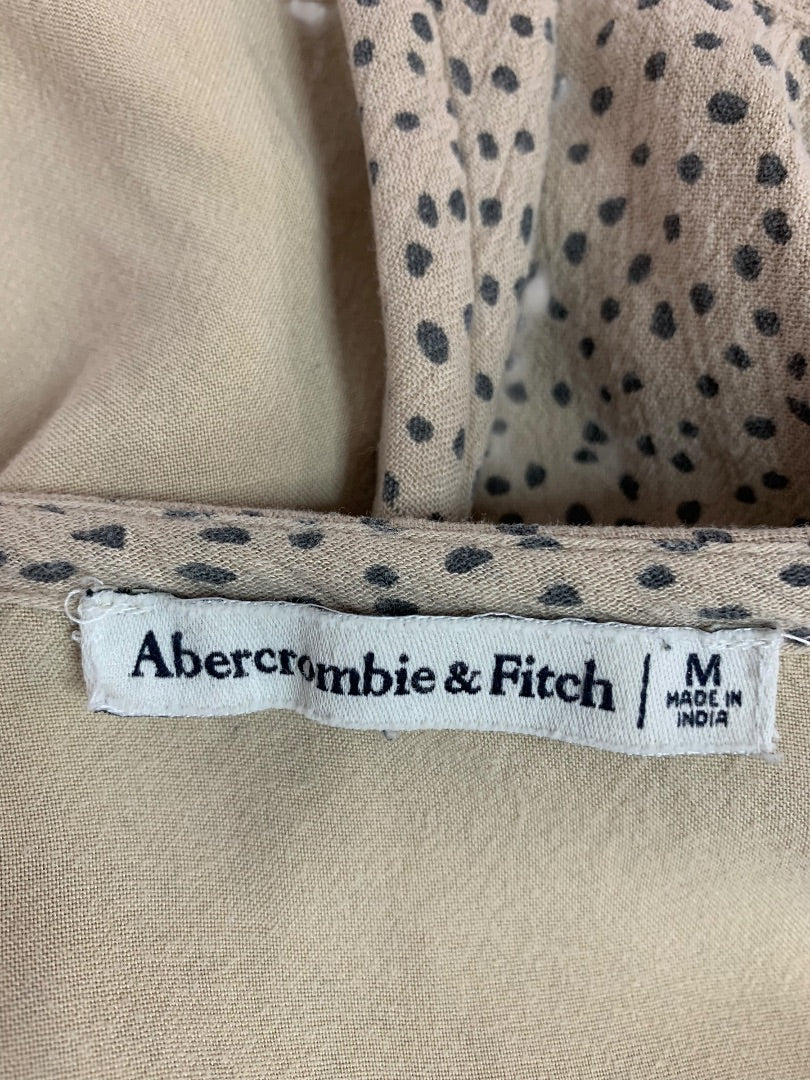 Medium Abercrombie & Fitch Wrap Dress Tan Gray Polka Dot Lined