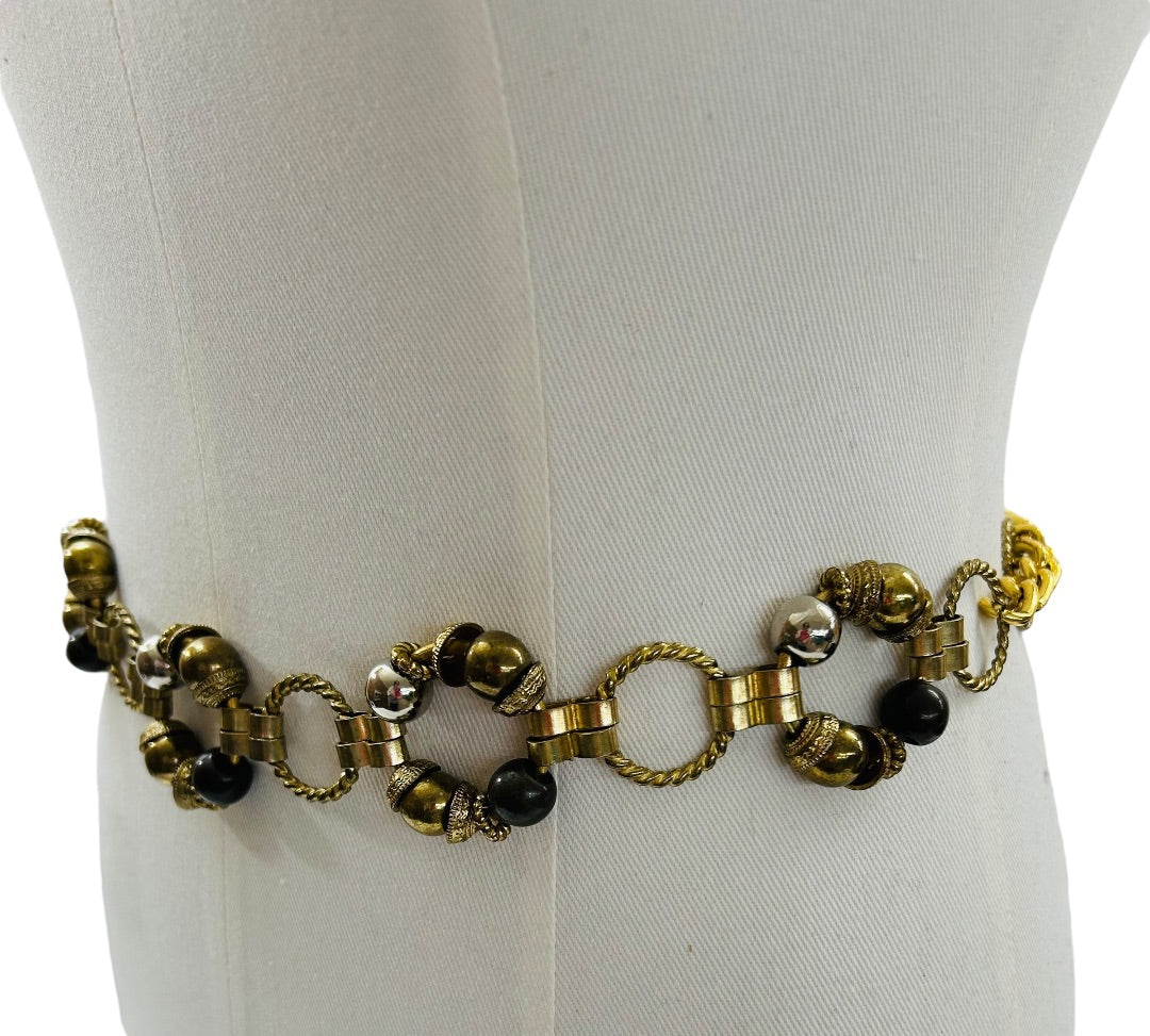 Mixed Metal Belt Beaded Goldtone Adjustable to 40" Hook