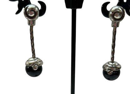 Silvertone Black Post Pierced Earrings 1.25 Inch Drop Dangle