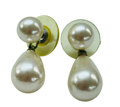 Faux Pearl Post Pierced Earrings Oval Drop 1.2 Inch