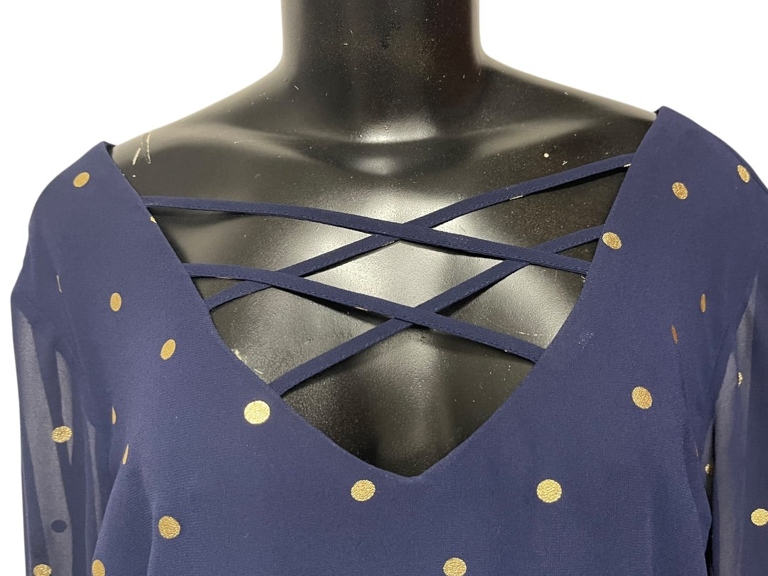 3X Torrid Polka Dot Chiffon Womens Shirt Blouse Lattice Front V-Neck