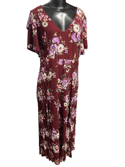 2X Torrid Floral Gauze Maxi Dress V-Neck Tie Back Merlot