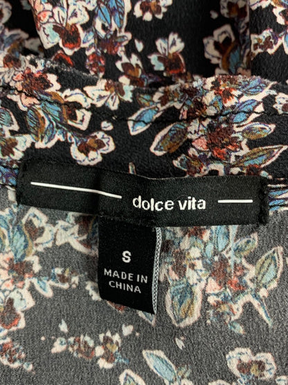 Small Dolce Vita Silk Floral Print Long Sleeve Dress V-Neck Tie Pockets