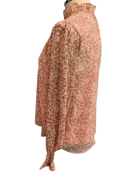 XSP Loft Petites Pink Floral Sheer Womens Blouse with Attached Camisole Long Sleeve