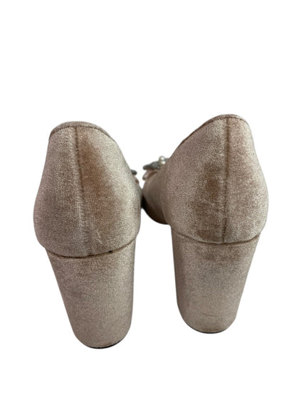 Size 5.5 Sole Society Womens Beige Velvet Embellished 3" Block Heels