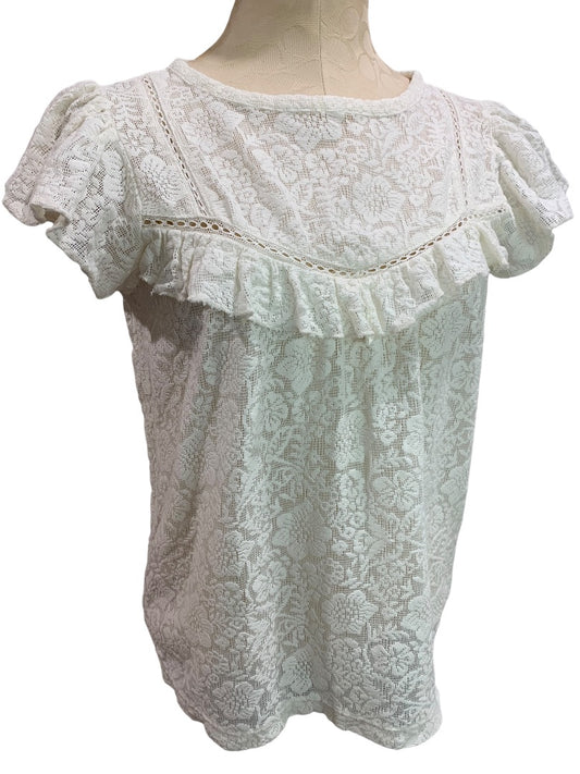 XS Loft Womens Ivory Lace Sheer Blouse Top Shirt Short Sleeve