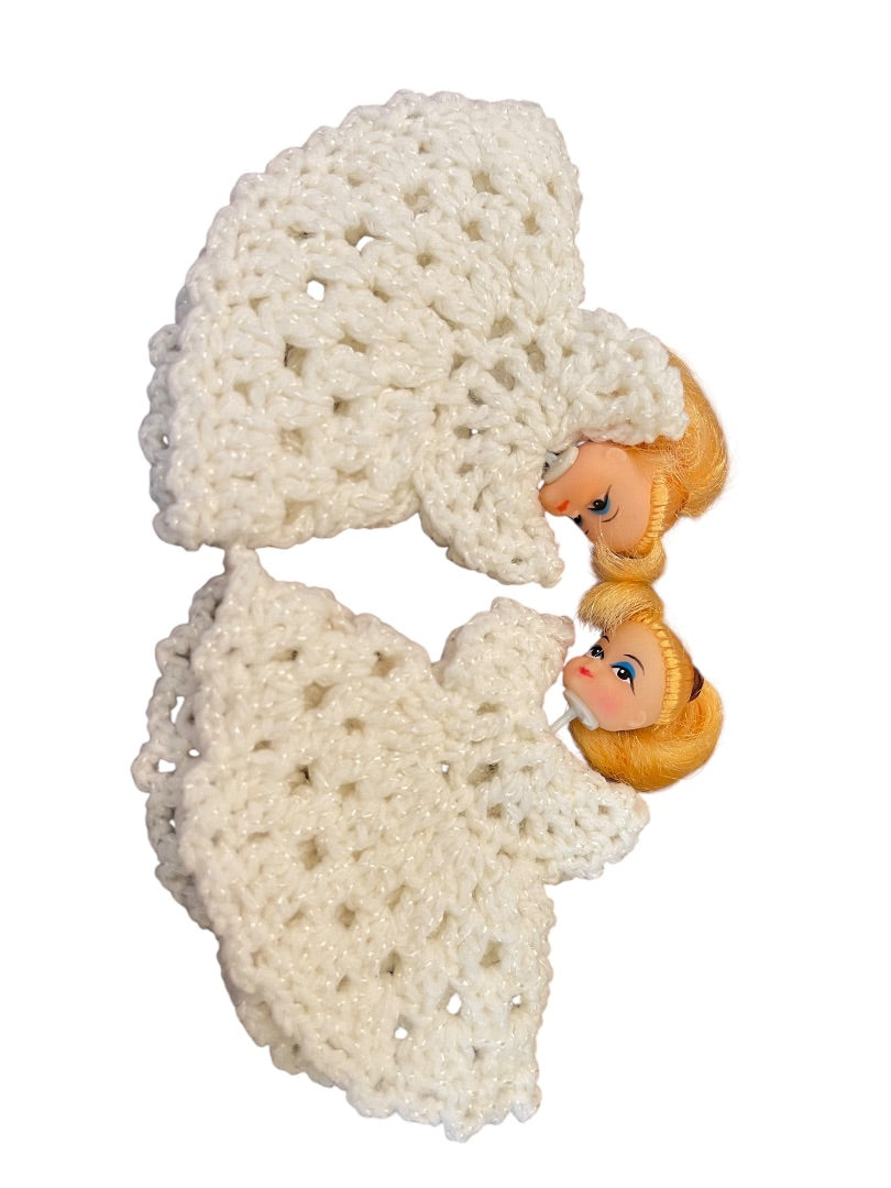 9 Crochet Angel Dresses with 5 Doll Heads Christmas Ornament 3 1/2" x 4 1/2"