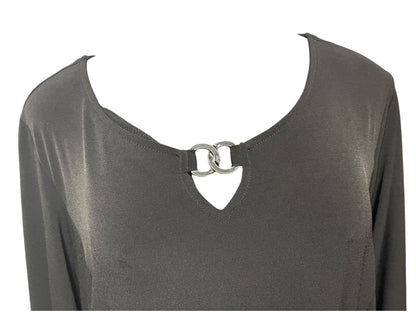 Large Susan Graver Pull Over Liquid Knit Enamel Detail Dress Blacck
