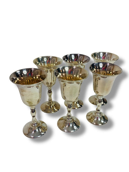Set of 6 Silverplated Mini Goblets Cordial Glasses Stemmed 3.75"