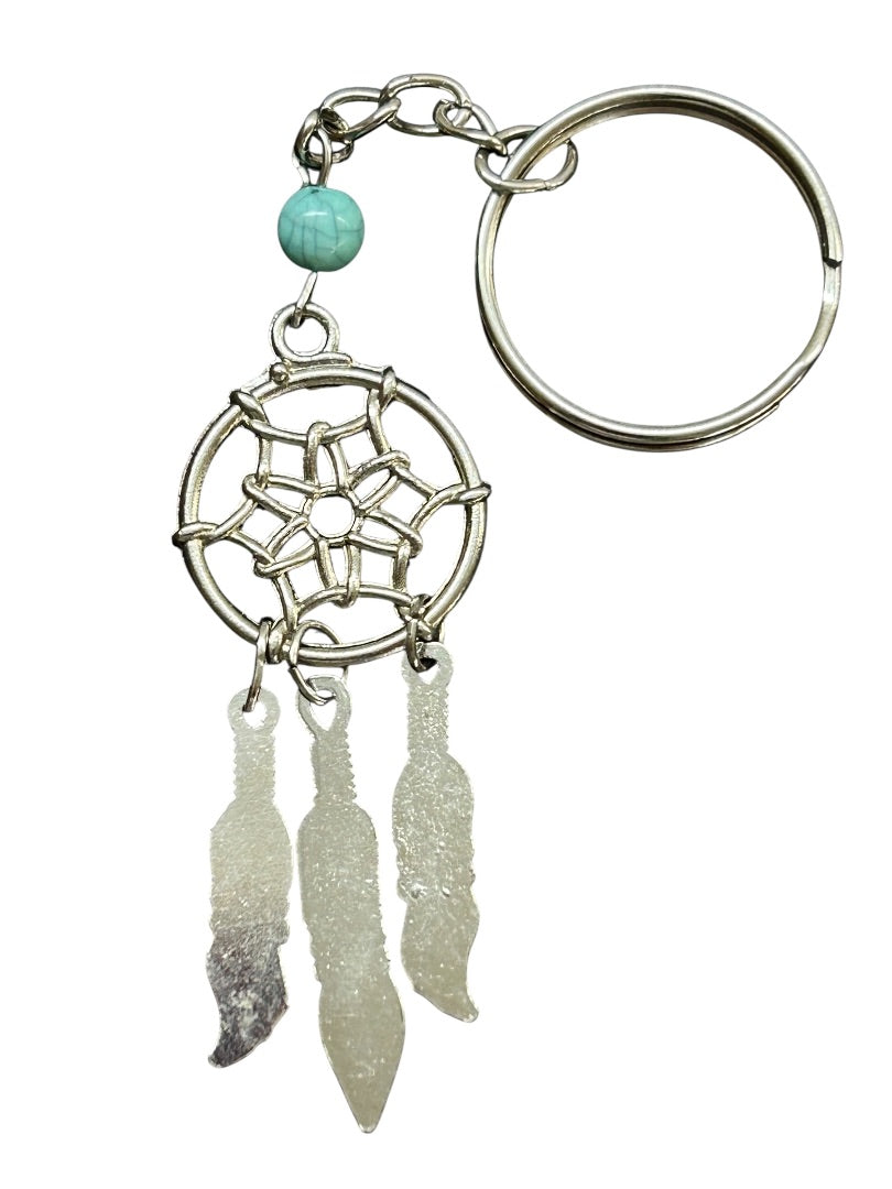 Silvertone Faux Turquoise Dream Catcher Keychain Keyring 4.5"