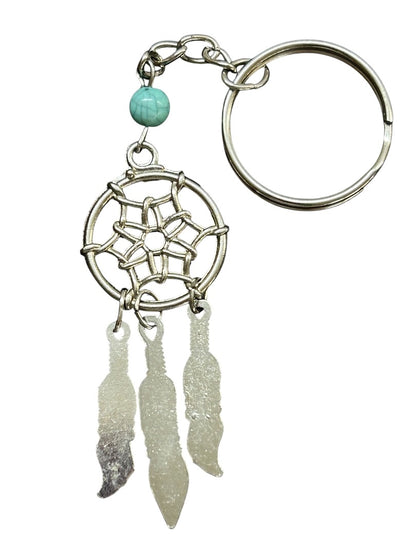 Silvertone Faux Turquoise Dream Catcher Keychain Keyring 4.5"