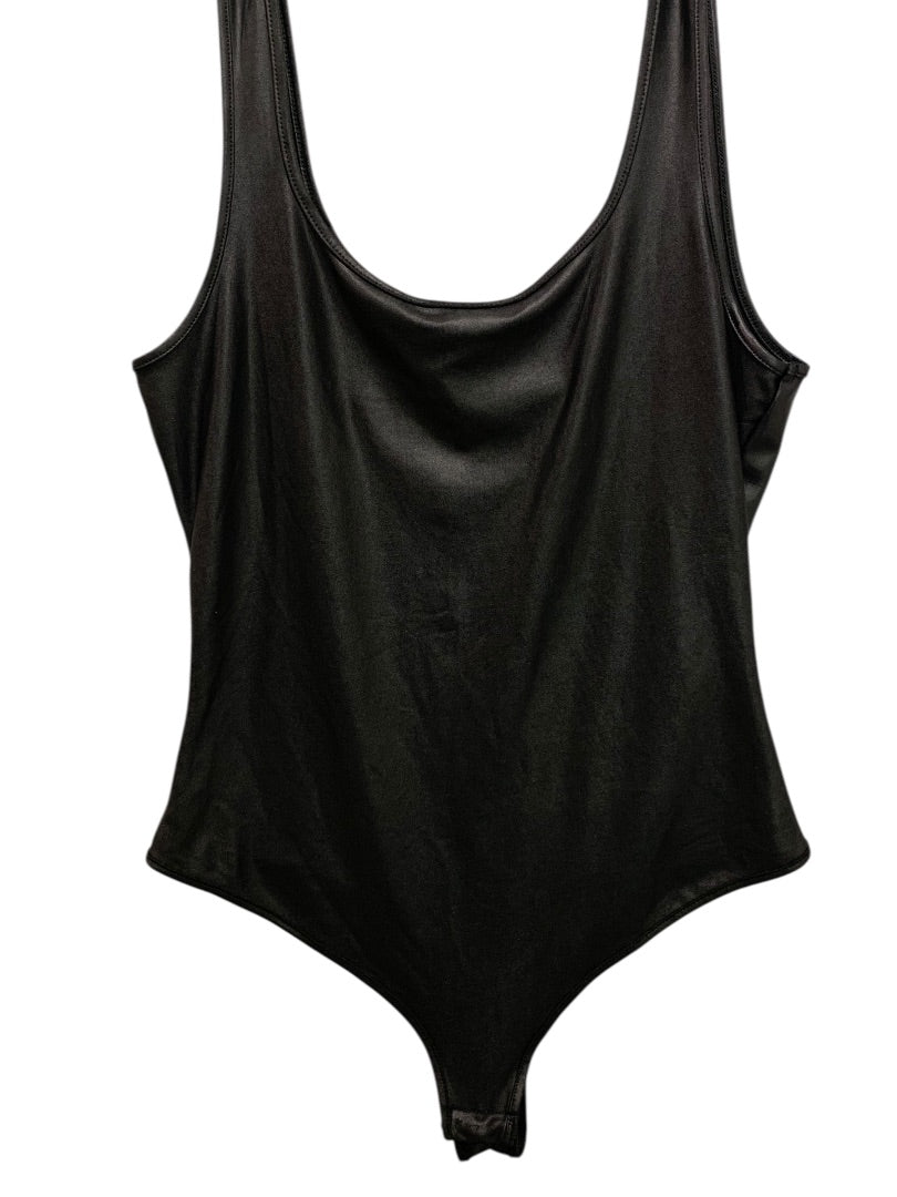 Medium Iris Womens Black Coated Bodysuit Sleeveless Scoop Neck