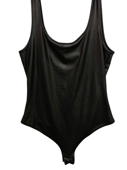 Medium Iris Womens Black Coated Bodysuit Sleeveless Scoop Neck