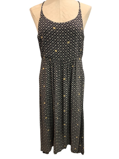 Large Roxy Maxi Dress Side Zip Black Tan Boho Print