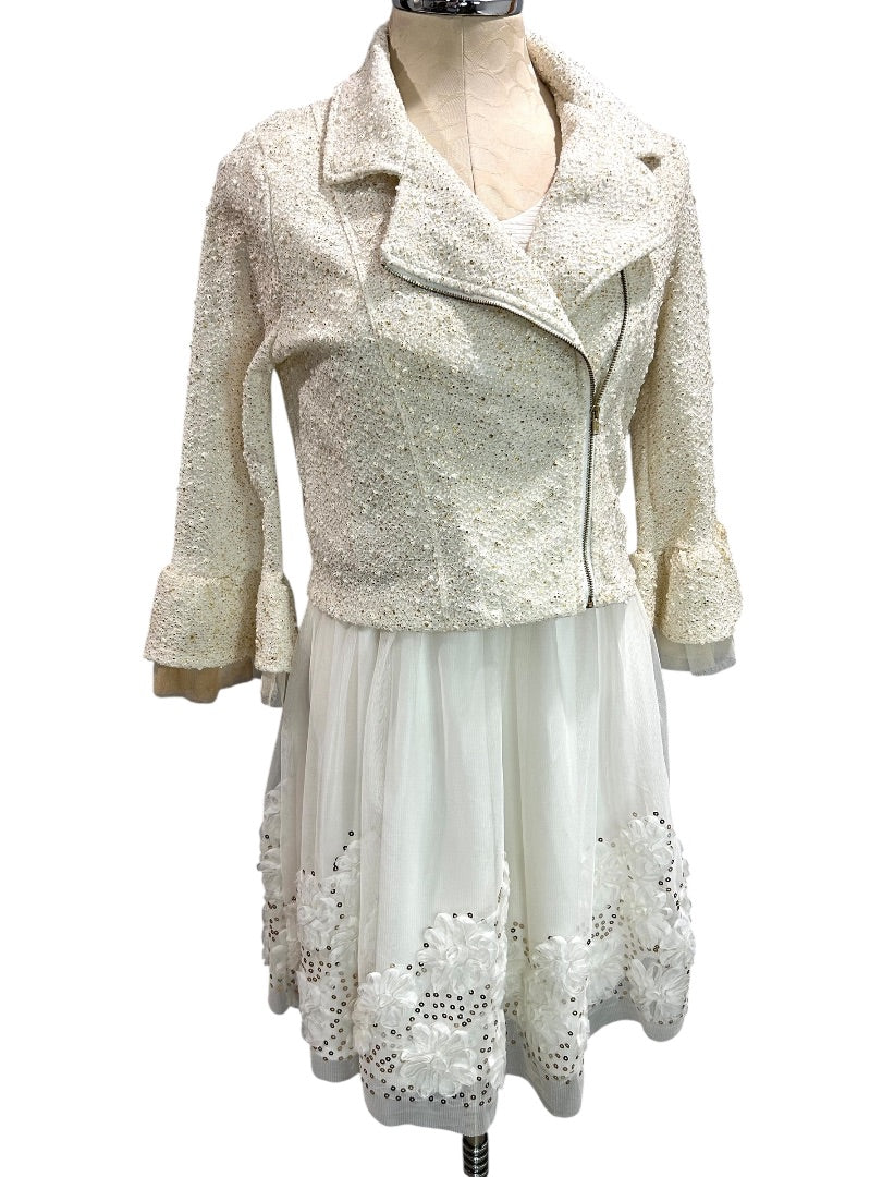 Size 20.5 Knit Works Girls Dressy Jacket and Dress  White Gold