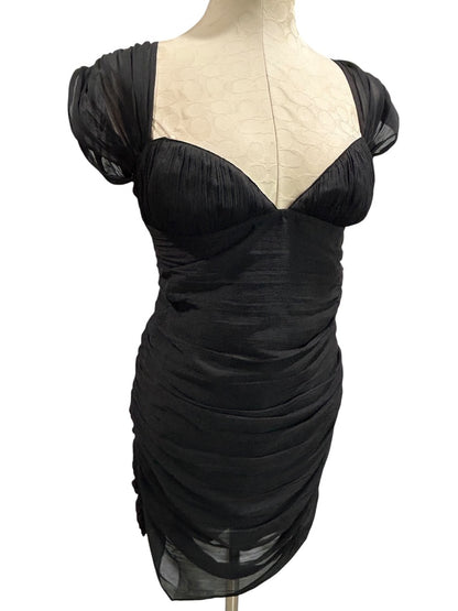 Size 6 Asos Design Black Dress Sweetheart Neckline Fitted Rouched Open Back