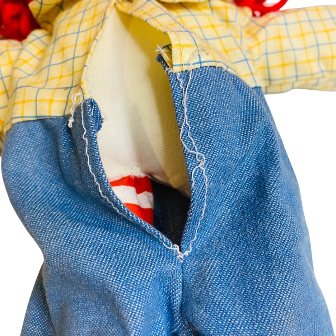Vintage Raggedy Andy Rag Doll Handmade 16 Inch Jean Romper