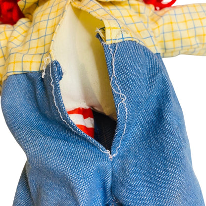Vintage Raggedy Andy Rag Doll Handmade 16 Inch Jean Romper
