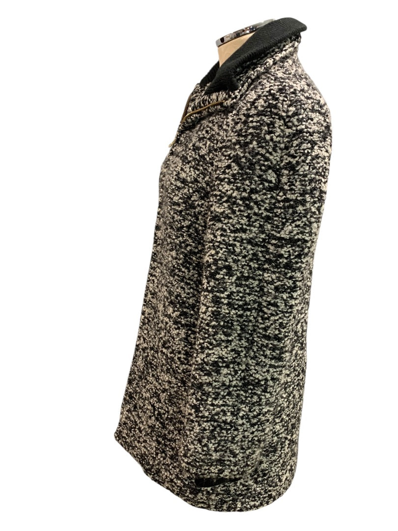 Size 2 J.Crew Womens Lodge Coat Jacket Boucle Black White H2632