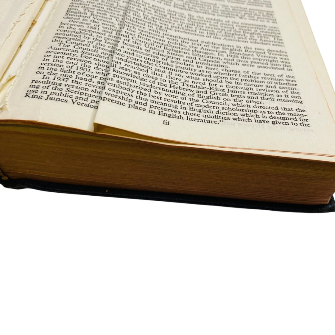 1950s Holy Bible in Hinged Cedar Box Revised Standard Nelson