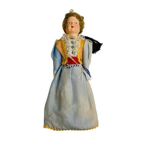 Vintage Folk Art Doll 1940s Woman Greek 9" Composite