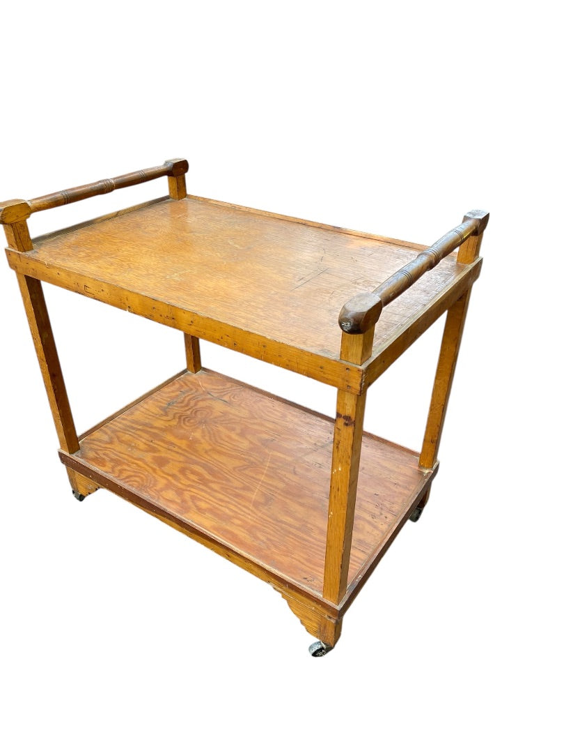 Oak Rolling Wooden Bar Cart Vintage 2 Shelves Garden Kitchen