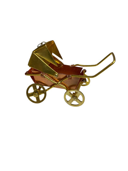 Vintage SSCO Taiwan Metal Baby Carriage Buggy Ornament Holiday Christmas