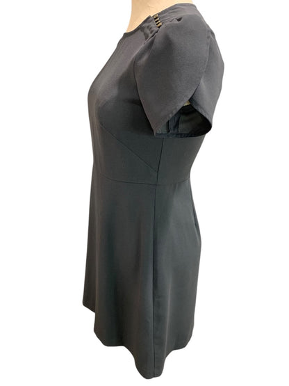 Size 2P Loft Petites Charcoal Gray A-Line Dress Button Embellished Shoulder