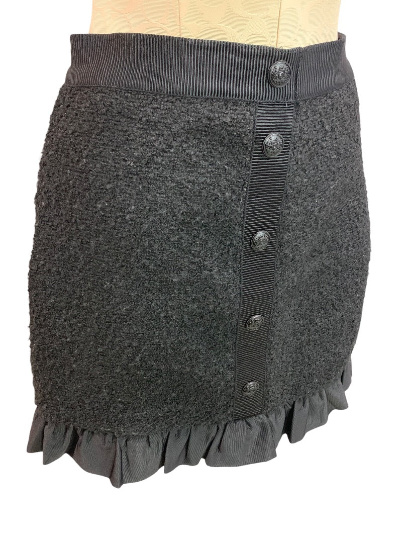 Size 2P Loft Petites Black Tweed Ruffle Hem Skirt Side Zip