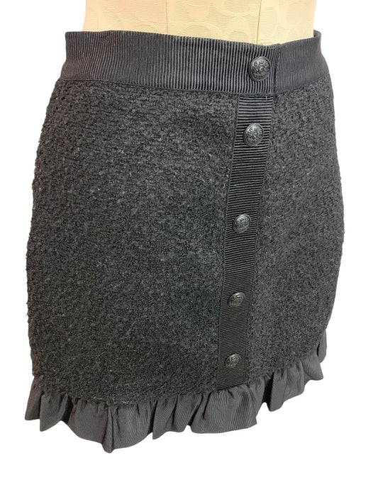 Size 2P Loft Petites Black Tweed Ruffle Hem Skirt Side Zip