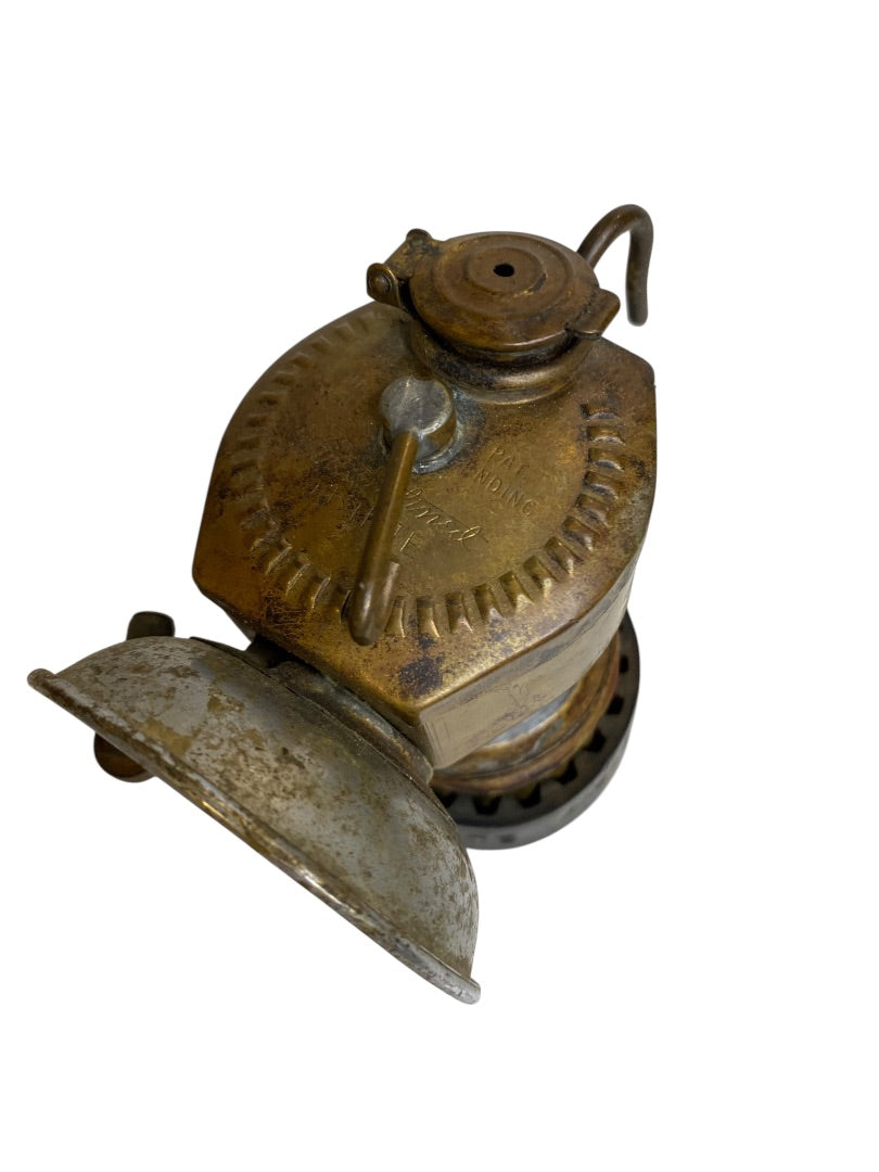 Vintage JustRite Carbide Miners Lamp Steampunk Brass with Grip Band