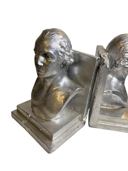 1960 Distressed Pair of Bookends Silver Bust of Washington Plaster Creepy